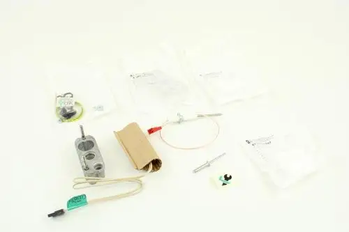 Bosch Zündungsset bestehend aus mehreren Komponenten, einschließlich einer metallenen Halterung, Kabeln, Dichtungen und einem kleinen Motor, in durchsichtigen Verpackungen.